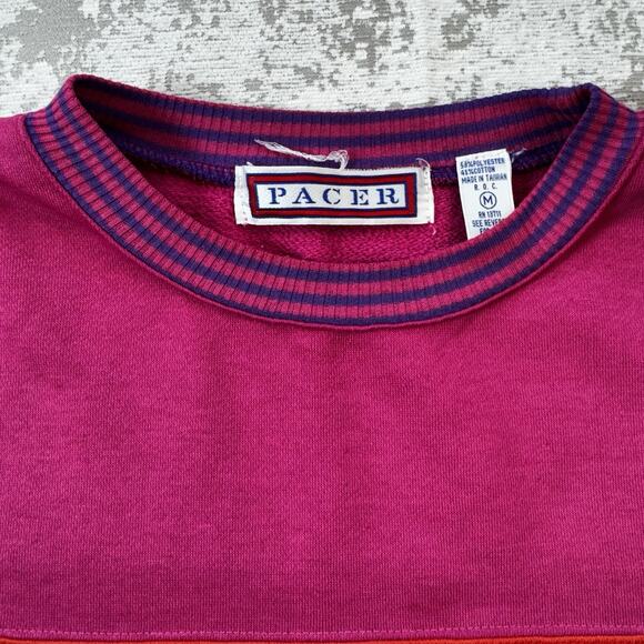 Vintage 90s Color Block Sweatshirt Pullover size Medium Pink Red Purple - Picture 10 of 11